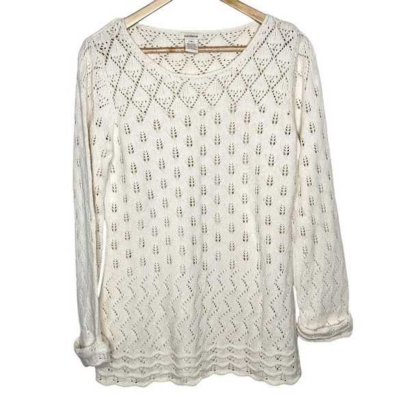 Sundance Sweaters - Sundance Pointelle Knit Sweater Ivory Cream Womens Size M Boho Cottagecore